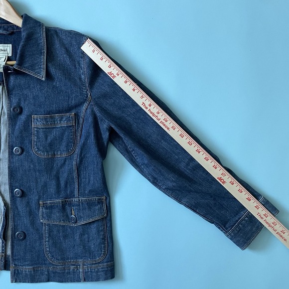 L.L. Bean Women's Denim Utility Chore Jacket Blue Cotton Stretch Petite Medium M - Picture 9 of 12